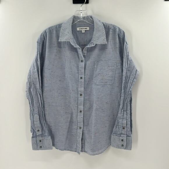 Elizabeth & James Women's Stripe Button Front Long Sleeve Shirt - Blue/White - M - Picture 2 of 6